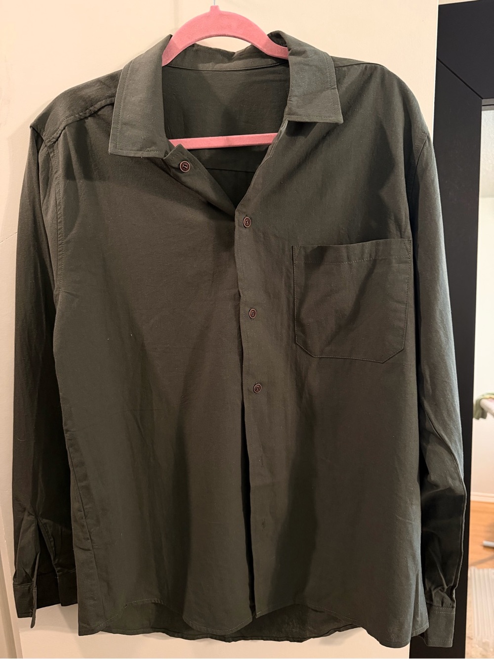 Olive Green Lightweight Button-Front Shirt